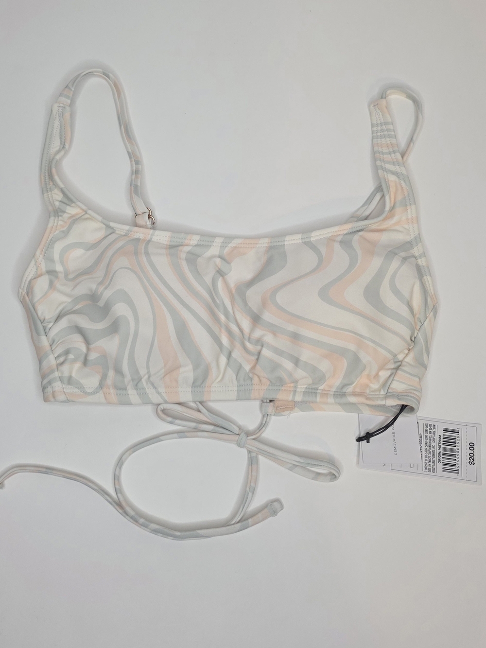 Shade & Shore Women’s Scoop Neck Bikini Top in Cream & Light Gray Swirl